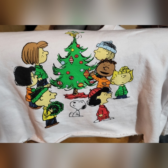 Peanuts Tops - Peanuts Christmas Shirt - White, CROPPED, Small Look, For An XL!